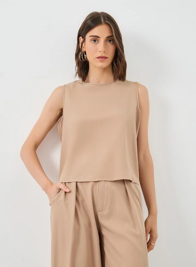 تايك تو Take Two Beige Solid Top and Casual Pants Co-Ords