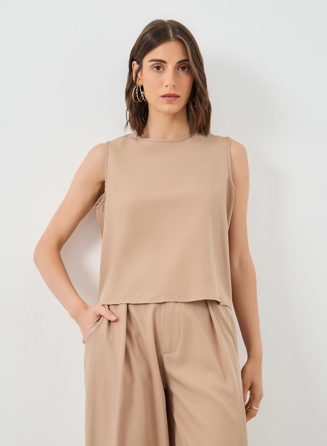 تايك تو طقم بلوزة وبنطلون كاجوال بيج سادة من تيك تو - Image 2