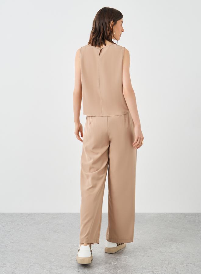 تايك تو طقم بلوزة وبنطلون كاجوال بيج سادة من تيك تو - Image 4