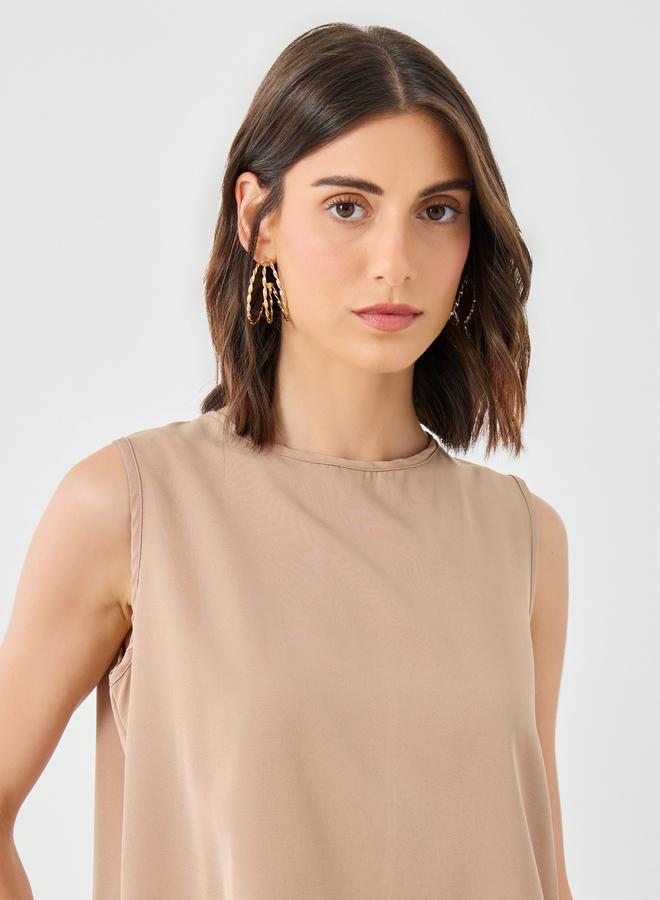 تايك تو طقم بلوزة وبنطلون كاجوال بيج سادة من تيك تو - Image 3