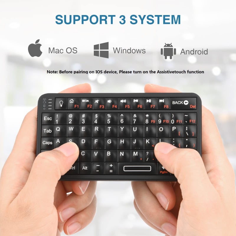 Rii Mini Bluetooth Keyboard,Portable Wireless Rechargeable Keyboard with Backlit,for Smart TV/Android TV Box/Smartphone/HTPC/IPTV/VR Glasses Black(Upgrade-TypeC) - Image 4