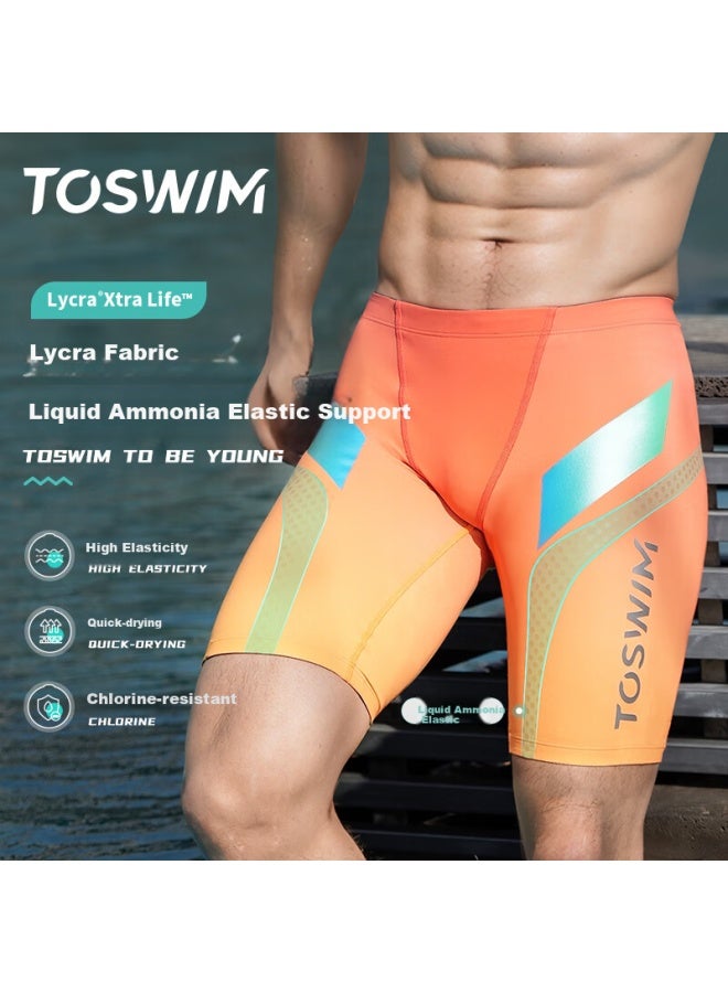 Toswim Men's Professional Compeive Swimming Trunks Knee-length Swim Beach Shorts Anti-embarrassment Quick-drying Orange Storm L - Image 4