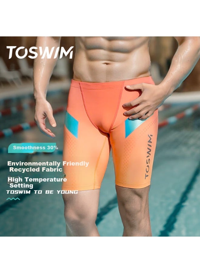 Toswim Men's Professional Compeive Swimming Trunks Knee-length Swim Beach Shorts Anti-embarrassment Quick-drying Orange Storm L - Image 1