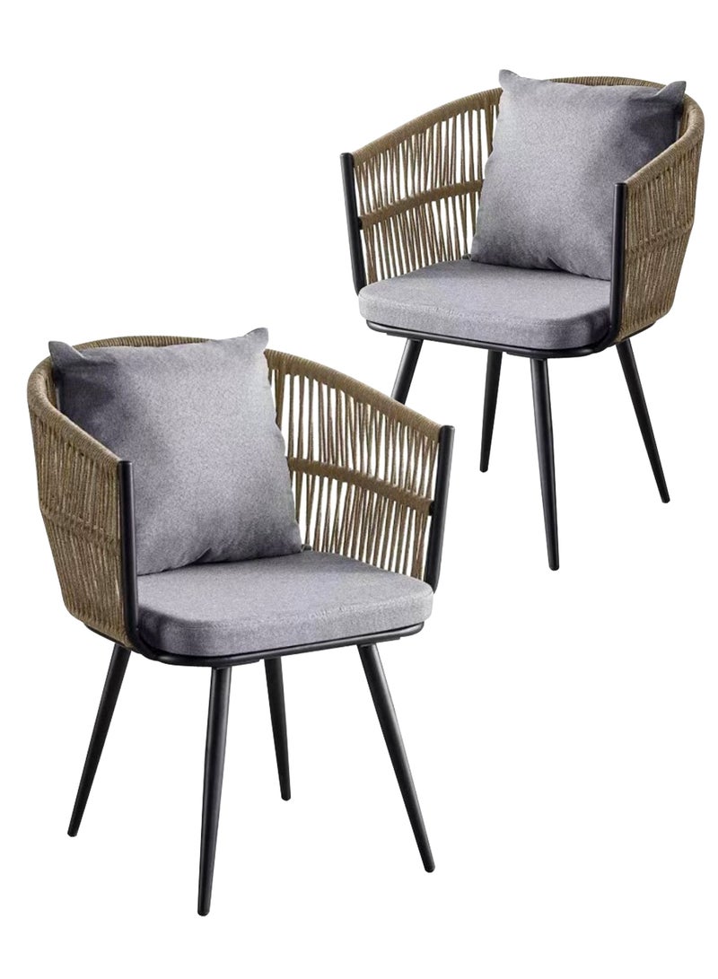 Generic - Set of 2 Pieces, Modern Metal Patio Rattan Garden Chairs, Dining Chairs, Outdoor Seating for Backyard, Poolside, Balcony, Indoor Use - Image 1