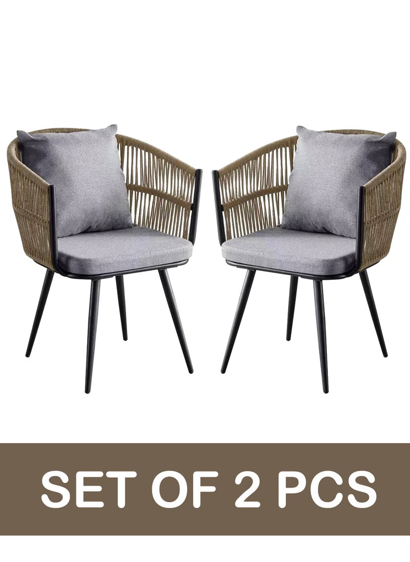 Generic - Set of 2 Pieces, Modern Metal Patio Rattan Garden Chairs, Dining Chairs, Outdoor Seating for Backyard, Poolside, Balcony, Indoor Use - Image 1