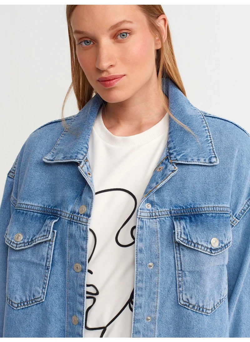 ديلفين 50674 Short Shirt with Chest Pocket-Blue