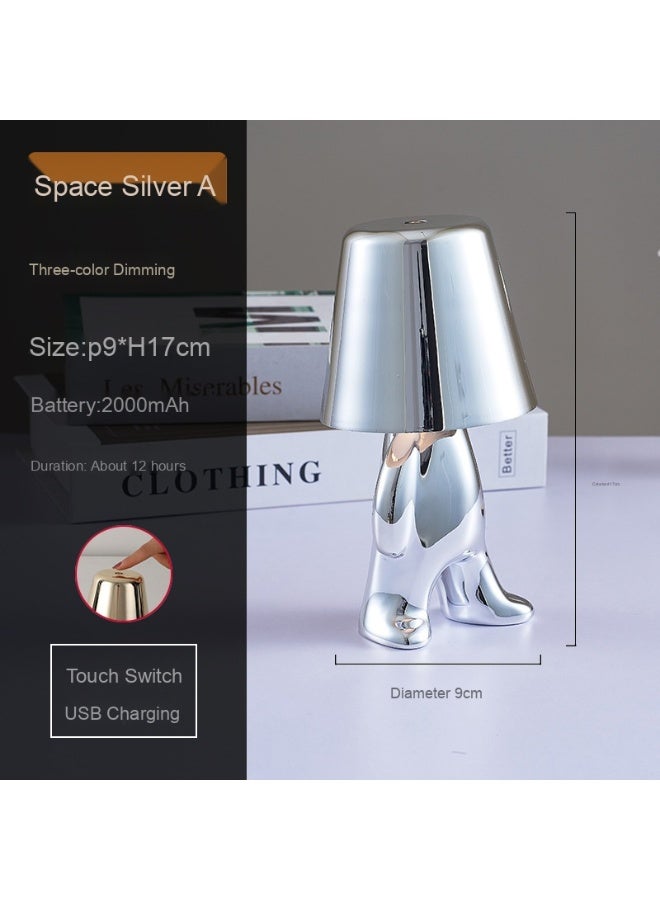 LED Decorative Atmosphere Thinker Little Gold Man Table Lamp, USB Rechargeable Bedroom Desk Bar INS Style Lamp