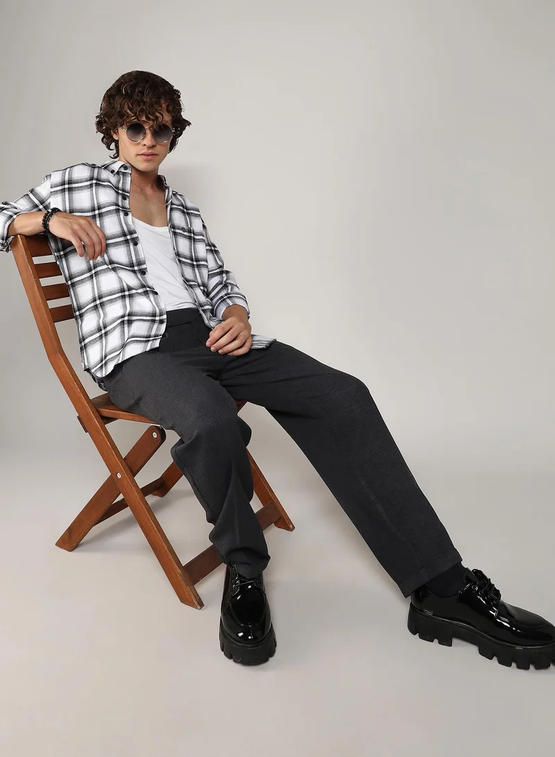 Campus Sutra  Men's Chalk White & Midnight Black Brushed Buffalo Check Shirt for Men | Best Price UAE
