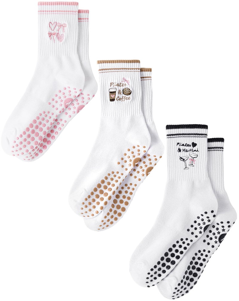 Yawlsow Pilates Grip Socks for Women Yoga Grippy Socks Cute Barre Non Skid Athletic Crew Sticky Sock Workout Hospital - Image 1