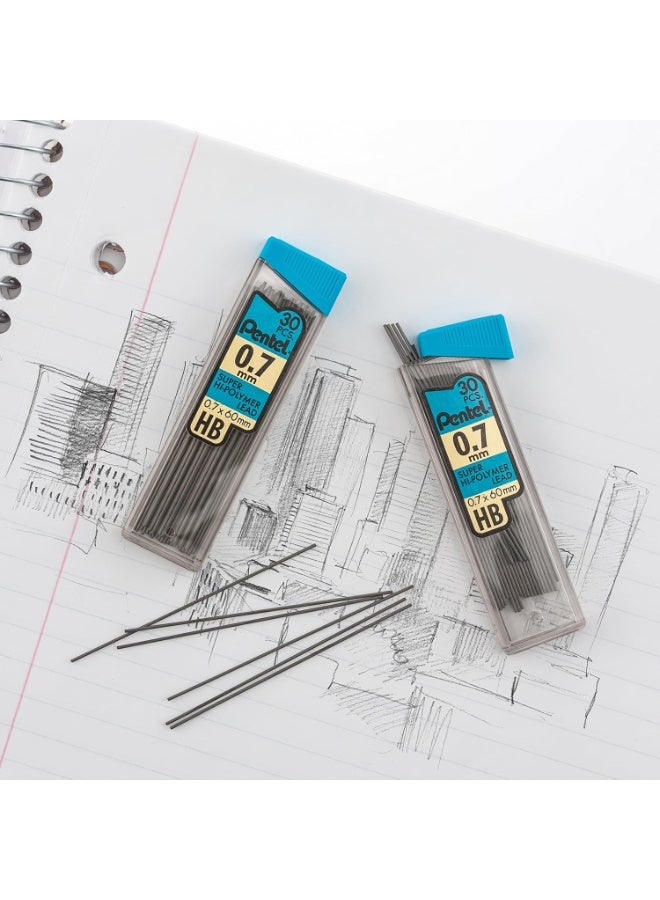 Pentel قلم رصاص ميكانيكي من بنتل® برصاص سوبر هاي بوليمر®، 0.7 مم، متوسط، HB، 30 رصاص لكل أنبوب، عبوة من 3 أنابيب - Image 3