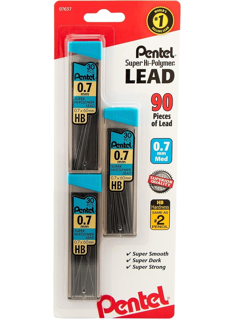 Pentel قلم رصاص ميكانيكي من بنتل® برصاص سوبر هاي بوليمر®، 0.7 مم، متوسط، HB، 30 رصاص لكل أنبوب، عبوة من 3 أنابيب - Image 1