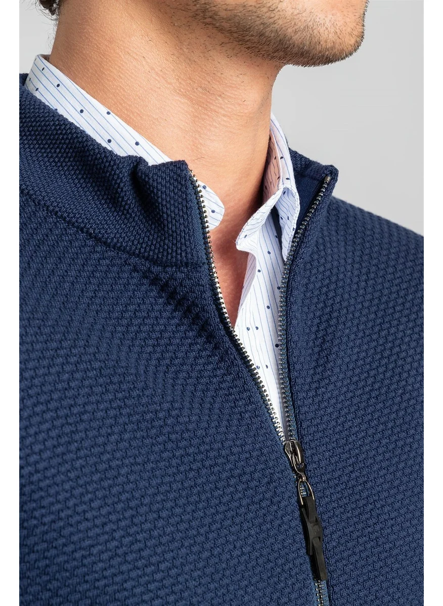 Tudors Patterned Half Turtleneck Zippered Men's Cardigan