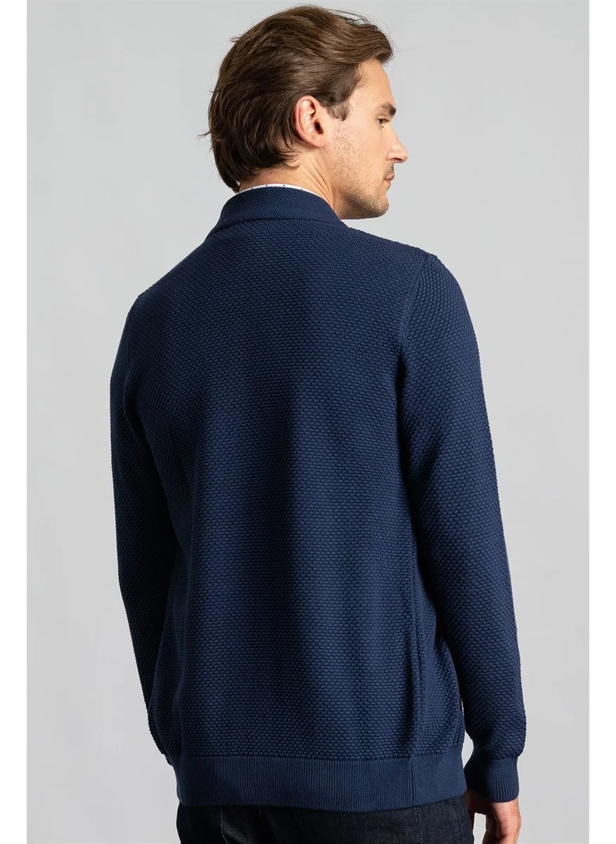 Tudors Patterned Half Turtleneck Zippered Men's Cardigan