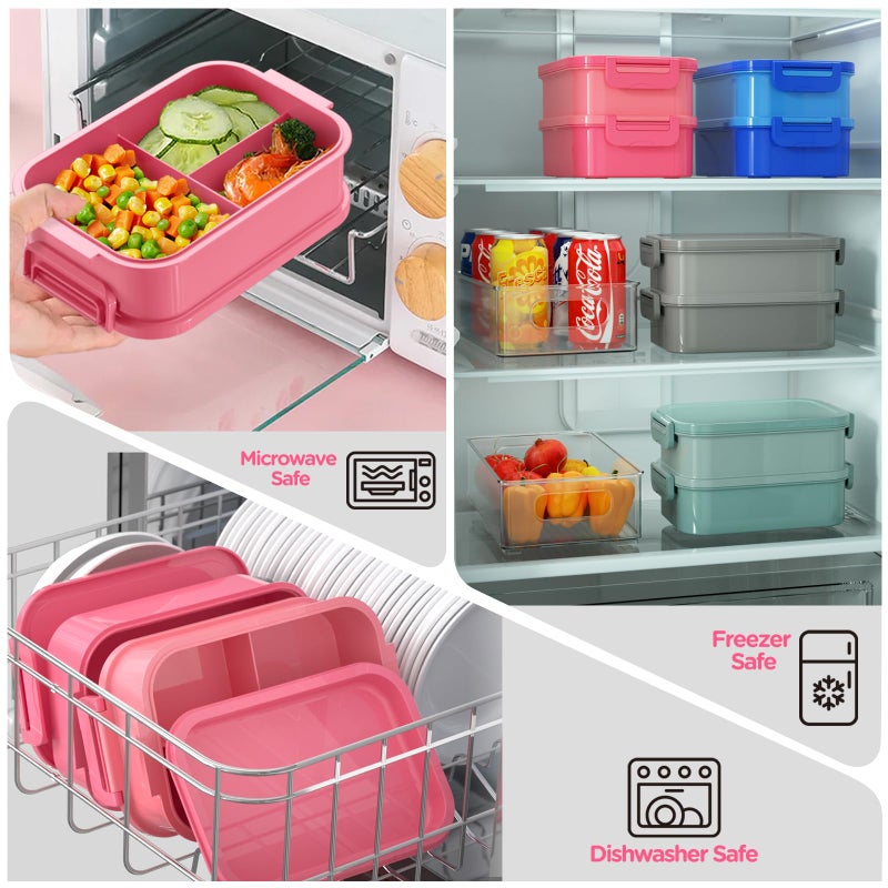 DaCool Adults Bento Box Lunch Box - Stackable All-in-One Leakproof Bento Lunch Box for Adults Women Girls 74 OZ Large Lunch Containers with Fork Spoon Sauce Boxes for Work School Dining Out, Pink - Image 5