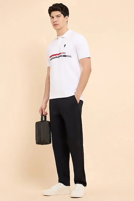 أر أند بي Solid Tapered Fit Pants with Button Closure