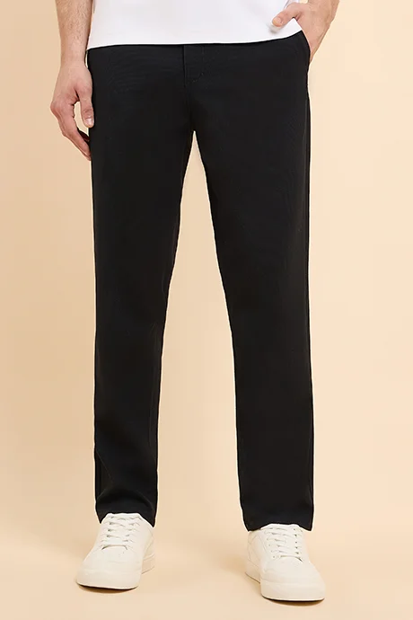 أر أند بي Solid Tapered Fit Pants with Button Closure