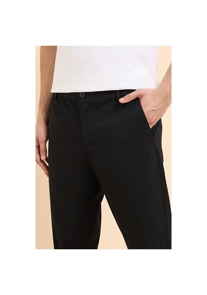 R&b  Solid Tapered Fit Pants with Button Closure for Men | Best Price UAE
