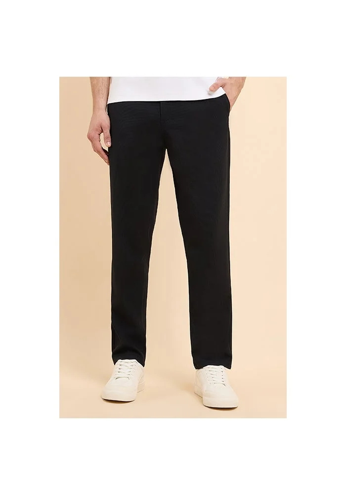 R&b Solid Tapered Fit Pants with Button Closure