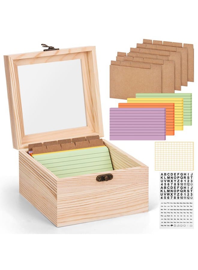 meiqidi ﻿Index Card Holder 3x5, Recipe Cards Case with Clear Lid, Index Card Organizer with 100 Pcs Flash Cards, 30 Dividers, 1 Blank Sticker, 1 Letter Sticker and 1 Weekly Stickers - Image 1