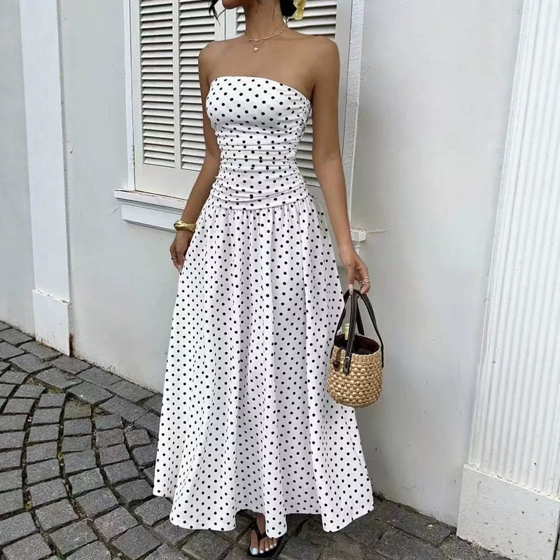 2026 Summer Off-Shoulder Polka Dot Elegant Slimming Dress - Image 1