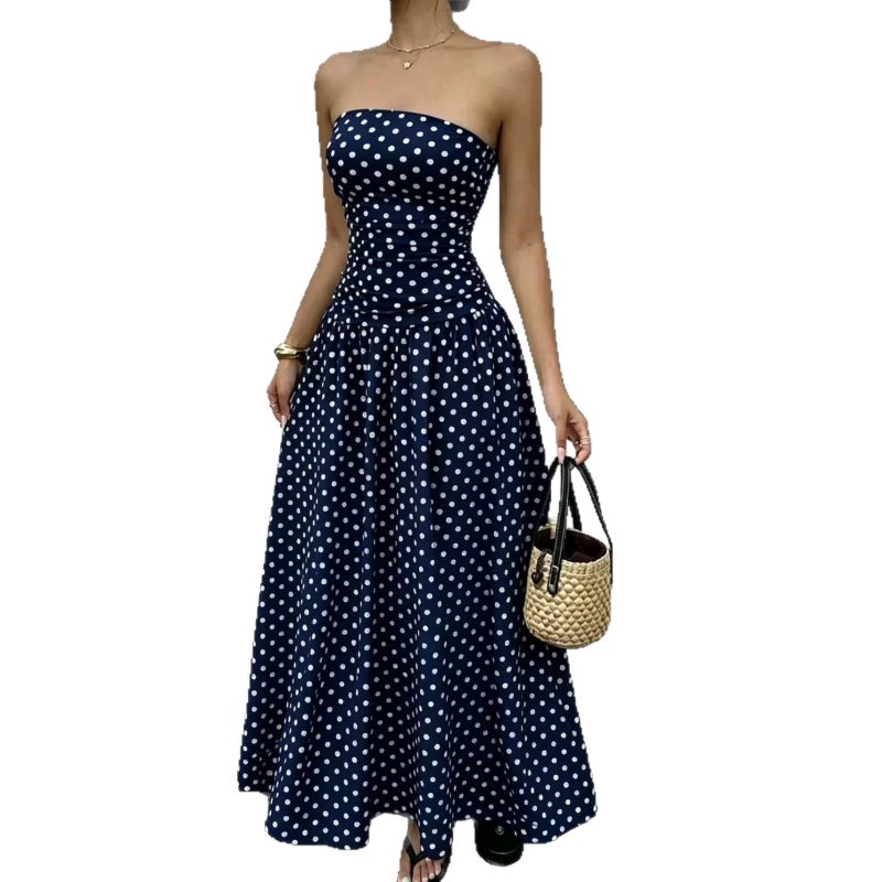2026 Summer Off-Shoulder Polka Dot Elegant Slimming Dress - Image 5