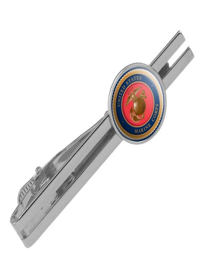GRAPHICS & MORE Marine Corps USMC Emblem Officially Licensed Round Tie Bar Clip Clasp Tack Silver Color Plated - Image 1