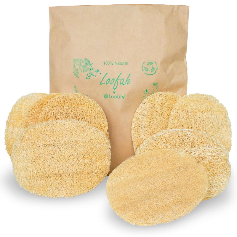 LooLife Natural Loofah Exfoliating Body Scrubber (8 Pack) - Organic Loofah for Body - Biodegradable Shower Luffa - Natural Bath Sponges Loufa - Estropajos para el Cuerpo - Image 1