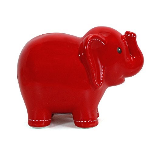 Child to Cherish Ceramic Stitched Elephant Piggy Bank, Red - Image 5