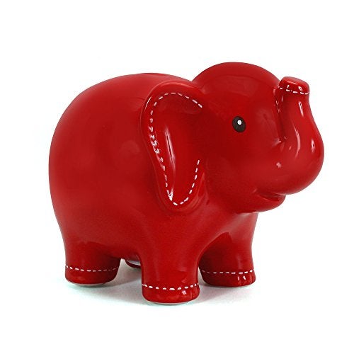 Child to Cherish Ceramic Stitched Elephant Piggy Bank, Red - Image 1