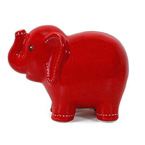 Child to Cherish Ceramic Stitched Elephant Piggy Bank, Red - Image 3