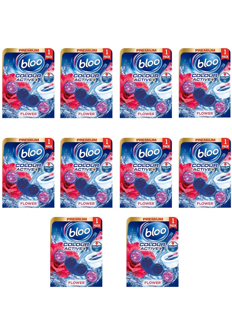 Bloo Power Active Balls Flowers – Pack of 10 | 4-in-1 Toilet Rim Block with Cleaning Foam, Anti-Limescale Protection, and Long-Lasting Freshness - Image 1