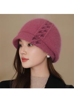 Generic Womens Autumn/Winter Knit Hat With Rabbit Fur Liner Breathable Thickened Warm Korean Style Versatile Duck Tongue Beret Hat Wine red  - Image 2