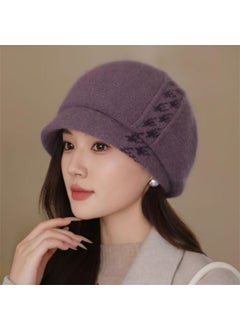 Generic Womens Autumn/Winter Knit Hat With Rabbit Fur Liner Breathable Thickened Warm Korean Style Versatile Duck Tongue Beret Hat Wine red  - Image 3