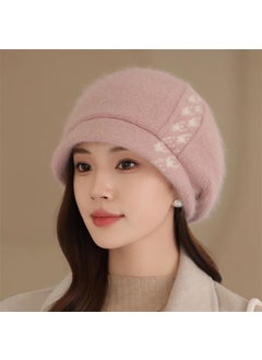 Generic Womens Autumn/Winter Knit Hat With Rabbit Fur Liner Breathable Thickened Warm Korean Style Versatile Duck Tongue Beret Hat Wine red  - Image 4