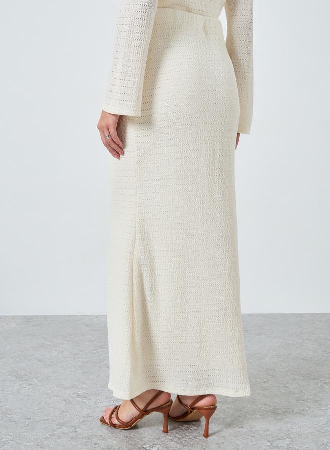 Styli Cream Textured Maxi Column Skirt - Image 4