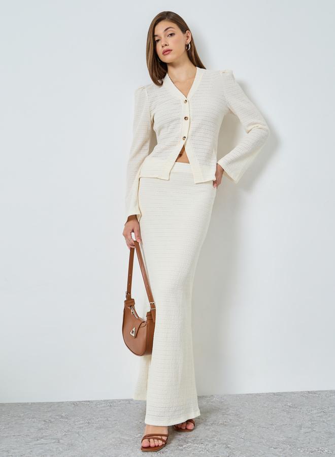 Styli Cream Textured Maxi Column Skirt - Image 1