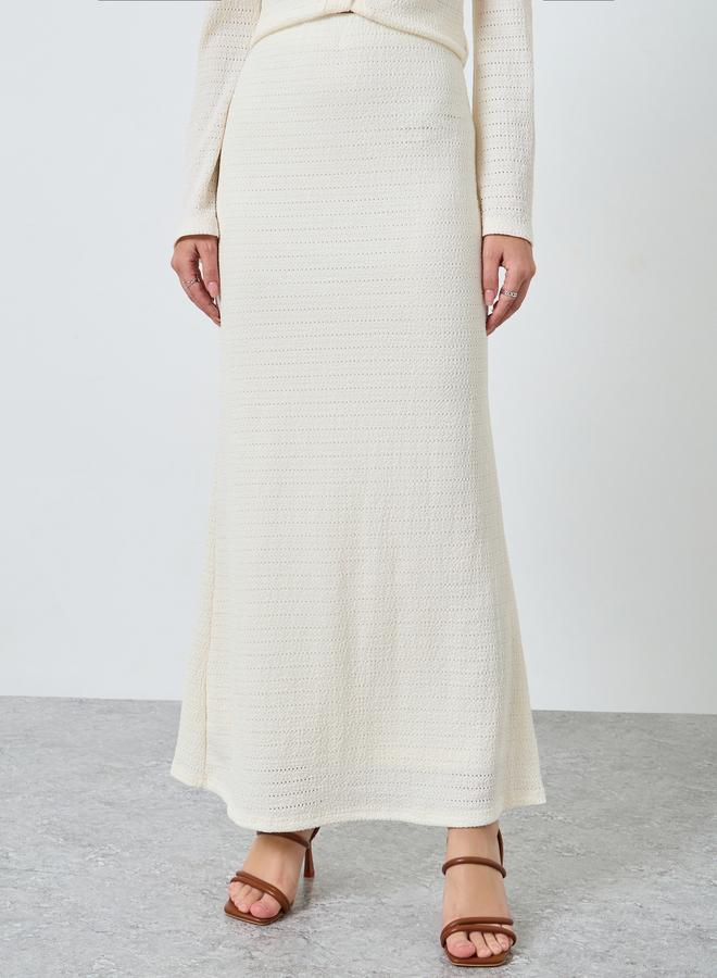 Styli Cream Textured Maxi Column Skirt - Image 2