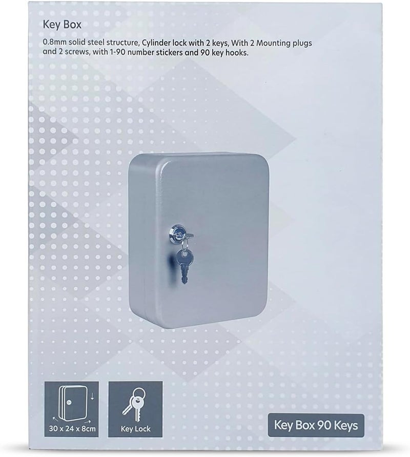 Maxi Key Cabinet Wall Mount Design with Key Lock - 90 Key Capacity, Secure Metal Key Safe Box (300x240x80mm) - Beige - Image 2