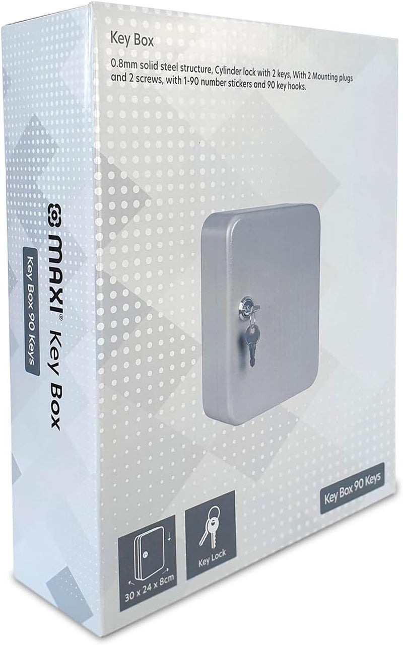 Maxi Key Cabinet Wall Mount Design with Key Lock - 90 Key Capacity, Secure Metal Key Safe Box (300x240x80mm) - Beige - Image 3