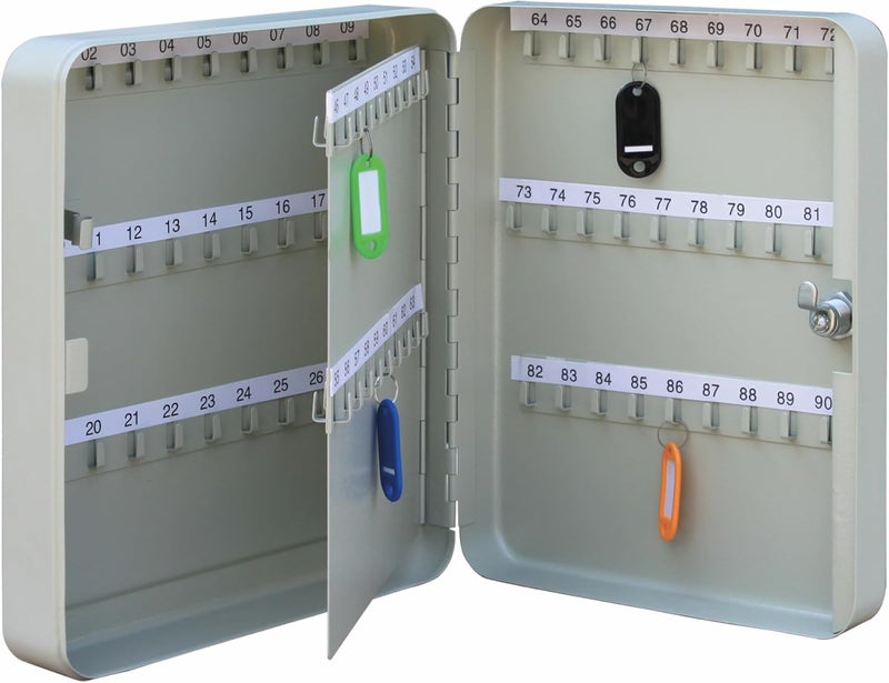 Maxi Key Cabinet Wall Mount Design with Key Lock - 90 Key Capacity, Secure Metal Key Safe Box (300x240x80mm) - Beige - Image 1