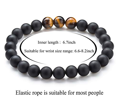 Hamoery Men Women 8mm Tiger Eye Stone Beads Bracelet Elastic Natural Stone Yoga Bracelet Bangle (Set2) - Image 3