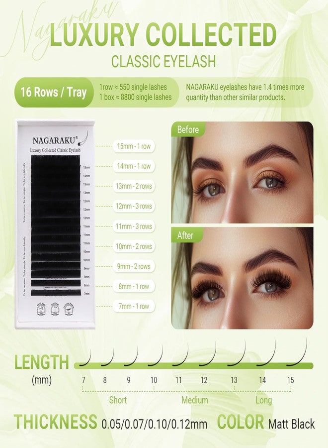 NAGARAKU Individual Eyelash Extensions - from Vettsy, Luxury Collected Classic Single Lashes Upgraded 3rd Generation Soft Natural Beauty Salon Professional Lash Supplies 16 Rows Matte Black 0.07 D-3rd Generation 7-15mm Mix - Image 2