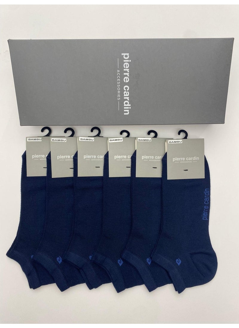 pierre cardin Bamboo 6-Pack Men's Booties-Sneakers Non-Slip Socks Herringbone Pattern 3052-PC Navy Blue  - Image 1
