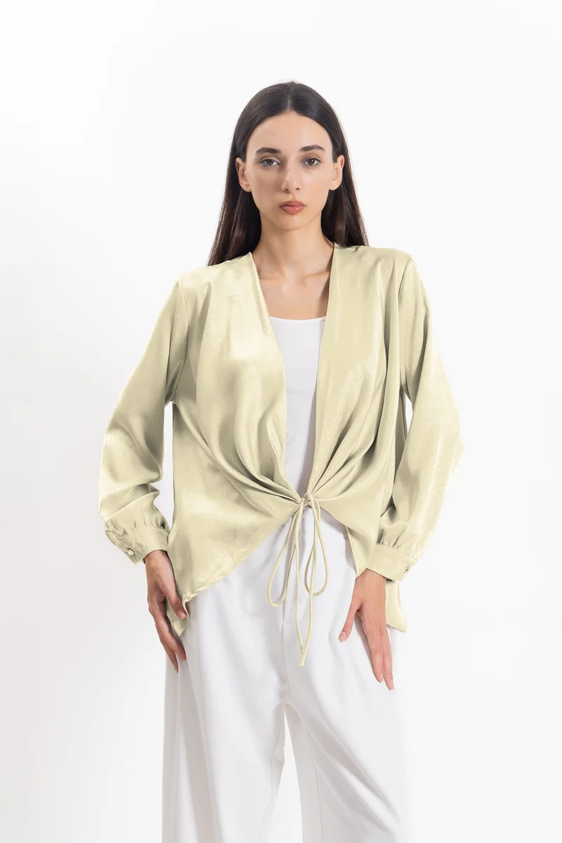 SHAPES FRONT TIE SATIN TOP