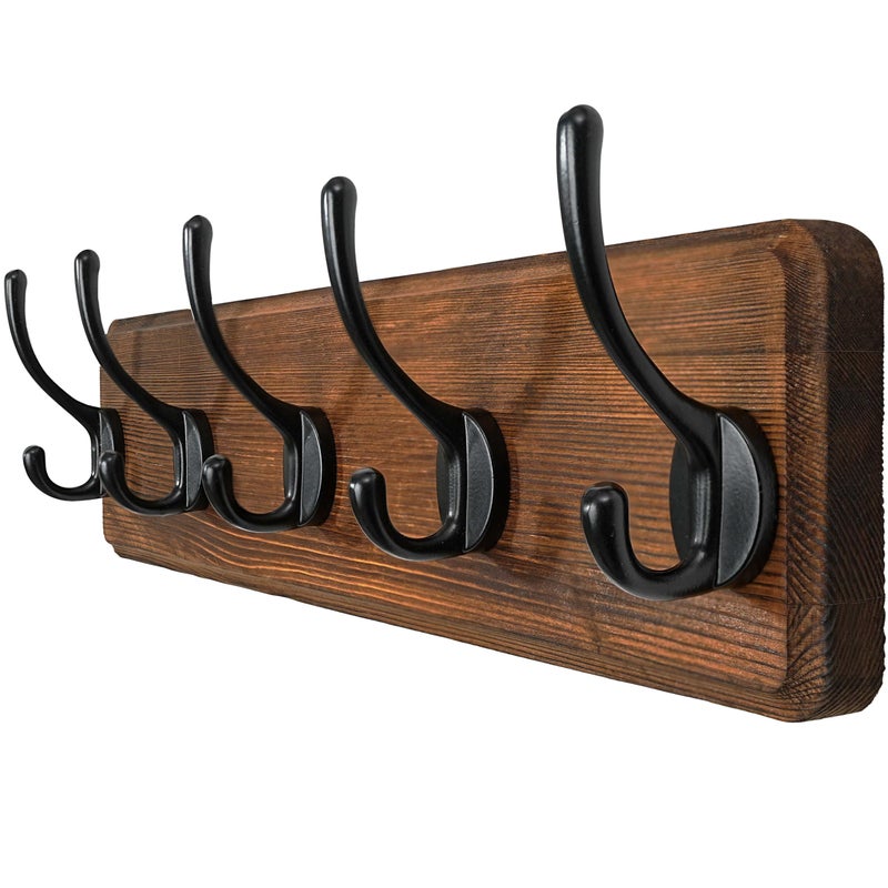 WEBI Coat Rack Wall MountCoat Hooks Wall Mounted16 Hole to HoleCoat Hanger WallHook Rack Rail5 Hooks for Hanging JacketClothesHatsRustic Brown
