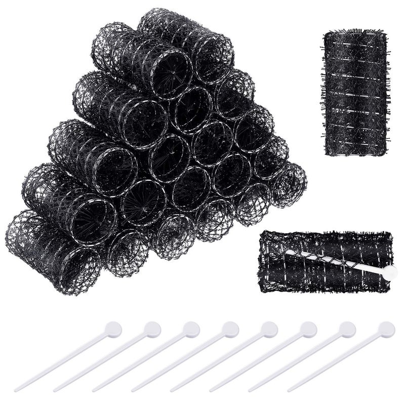Willbond 20 Pack Vintage Brush Rollers for Hair with Picks Medium Wire Mesh Rollers for Women Effortless Curls and Waves Flexible Locking Pins Small Curls(Black,2.5 x 1.4 Inch)