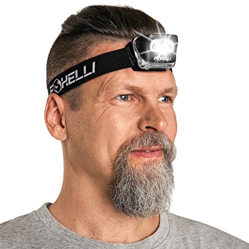 Foxelli LED Headlamp Flashlight for Adults & Kids, Running, Camping, Hiking Head Lamp with White & Red Light, Comfortable Headband, Lightweight & Waterproof, 3 AAA Batteries - Image 1
