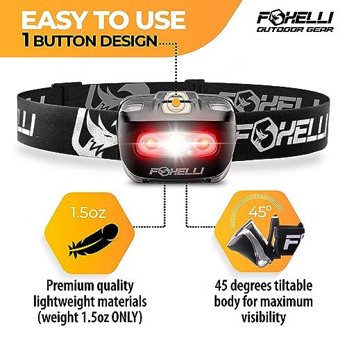 Foxelli LED Headlamp Flashlight for Adults & Kids, Running, Camping, Hiking Head Lamp with White & Red Light, Comfortable Headband, Lightweight & Waterproof, 3 AAA Batteries - Image 3
