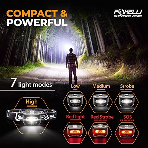Foxelli LED Headlamp Flashlight for Adults & Kids, Running, Camping, Hiking Head Lamp with White & Red Light, Comfortable Headband, Lightweight & Waterproof, 3 AAA Batteries - Image 4