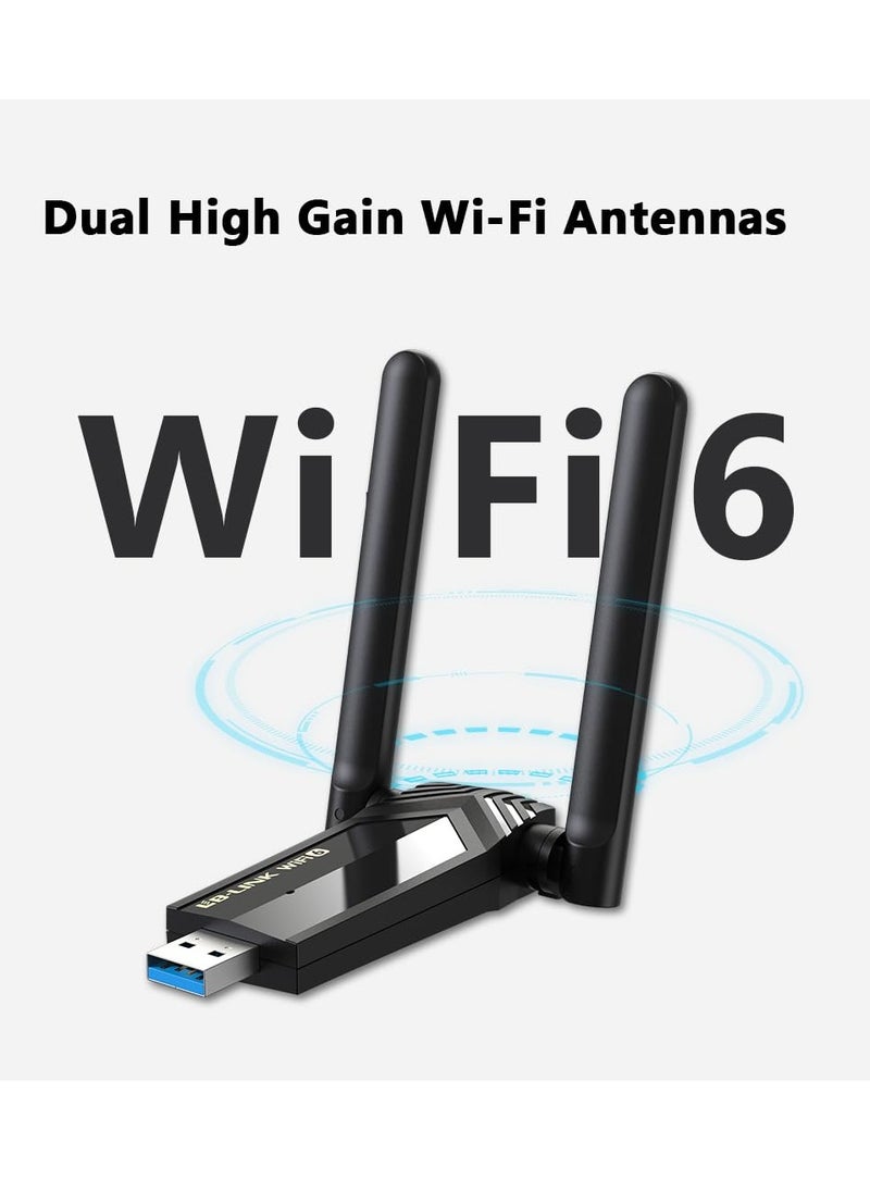 LB-LINK - LB-Link USB WiFi 6 Adapter AX1800 WiFi 6 (802.11ax)| Dual High Gain Antenna Wireless USB 3.0 Auto Driver, MU-MIMO, WPA3 Security, Supports Windows 10/11, - Image 1